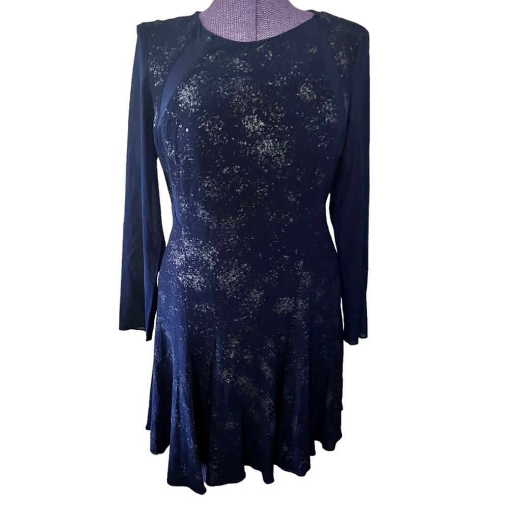 Rebecca Taylor Foil Silk Fit and Flare Dress 10 - Picture 4 of 9